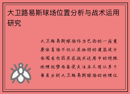 大卫路易斯球场位置分析与战术运用研究 大卫路易斯球场位置分析与战术运用研究